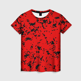 Женская футболка 3D с принтом Красный с чёрными пятнанами в Петрозаводске, 100% полиэфир ( синтетическое хлопкоподобное полотно) | прямой крой, круглый вырез горловины, длина до линии бедер | 
