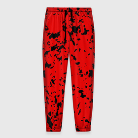 Мужские брюки 3D с принтом Красный с чёрными пятнанами в Петрозаводске, 100% полиэстер | манжеты по низу, эластичный пояс регулируется шнурком, по бокам два кармана без застежек, внутренняя часть кармана из мелкой сетки | 