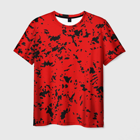 Мужская футболка 3D с принтом Красный с чёрными пятнанами в Петрозаводске, 100% полиэфир | прямой крой, круглый вырез горловины, длина до линии бедер | 