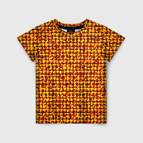 Детская футболка 3D с принтом Солнечный жёлто красный мозаика в Санкт-Петербурге, 100% гипоаллергенный полиэфир | прямой крой, круглый вырез горловины, длина до линии бедер, чуть спущенное плечо, ткань немного тянется | 