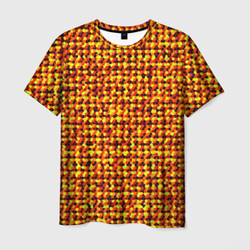 Мужская футболка 3D с принтом Солнечный жёлто красный мозаика , 100% полиэфир | прямой крой, круглый вырез горловины, длина до линии бедер | 
