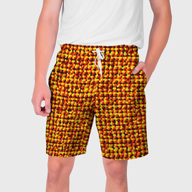 Мужские шорты 3D с принтом Солнечный жёлто красный мозаика в Тюмени,  полиэстер 100% | прямой крой, два кармана без застежек по бокам. Мягкая трикотажная резинка на поясе, внутри которой широкие завязки. Длина чуть выше колен | Тематика изображения на принте: 