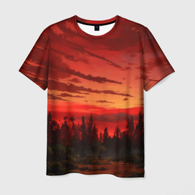 Мужская футболка 3D с принтом Аниме пейзаж красный лес в Петрозаводске, 100% полиэфир | прямой крой, круглый вырез горловины, длина до линии бедер | Тематика изображения на принте: 
