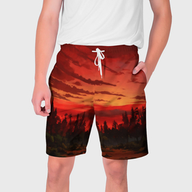 Мужские шорты 3D с принтом Аниме пейзаж красный лес ,  полиэстер 100% | прямой крой, два кармана без застежек по бокам. Мягкая трикотажная резинка на поясе, внутри которой широкие завязки. Длина чуть выше колен | 