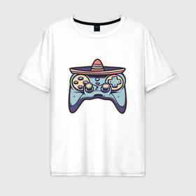 Мужская футболка хлопок Oversize с принтом Мексиканский джойстик в Новосибирске, 100% хлопок | свободный крой, круглый ворот, “спинка” длиннее передней части | 