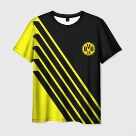 Мужская футболка 3D с принтом Borussia sport line uniform , 100% полиэфир | прямой крой, круглый вырез горловины, длина до линии бедер | 