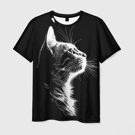 Мужская футболка 3D с принтом Кот   смотрящий вверх в Курске, 100% полиэфир | прямой крой, круглый вырез горловины, длина до линии бедер | 