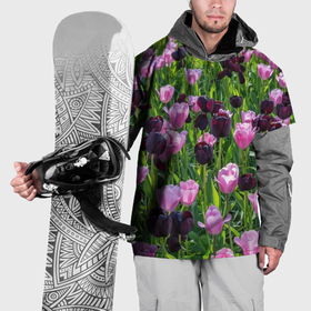 Накидка на куртку 3D с принтом Тюльпаны розовые и темно бордовые в Петрозаводске, 100% полиэстер |  | 
