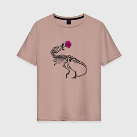 Женская футболка хлопок Oversize с принтом Динозавр и цветок в Новосибирске, 100% хлопок | свободный крой, круглый ворот, спущенный рукав, длина до линии бедер
 | 
