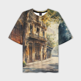 Мужская футболка oversize 3D с принтом Лето на пустой улице ,  |  | 