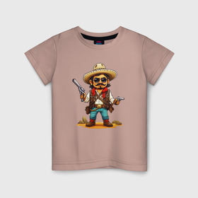 Детская футболка хлопок с принтом Мексиканский ковбой мучачос с револьверами , 100% хлопок | круглый вырез горловины, полуприлегающий силуэт, длина до линии бедер | 