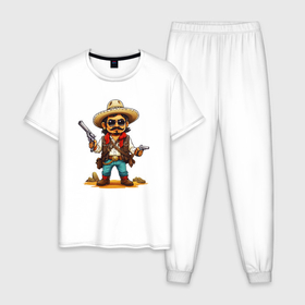 Мужская пижама хлопок с принтом Мексиканский ковбой мучачос с револьверами в Белгороде, 100% хлопок | брюки и футболка прямого кроя, без карманов, на брюках мягкая резинка на поясе и по низу штанин
 | 