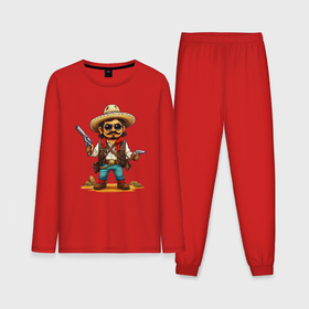 Мужская пижама с лонгсливом хлопок с принтом Мексиканский ковбой мучачос с револьверами ,  |  | Тематика изображения на принте: 
