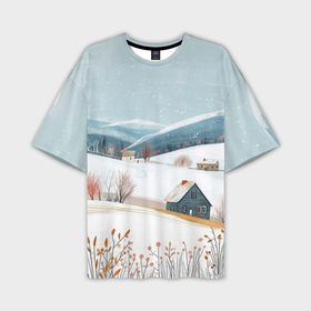 Мужская футболка oversize 3D с принтом Детский рисунок зимы в Петрозаводске,  |  | 