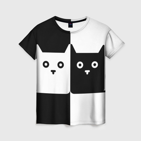 Женская футболка 3D с принтом Инь янь из котиков в Белгороде, 100% полиэфир ( синтетическое хлопкоподобное полотно) | прямой крой, круглый вырез горловины, длина до линии бедер | 