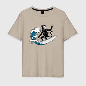 Мужская футболка хлопок Oversize с принтом Monkey vibe в Санкт-Петербурге, 100% хлопок | свободный крой, круглый ворот, “спинка” длиннее передней части | 