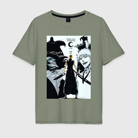 Мужская футболка хлопок Oversize с принтом Блич Ичиго Куросаки Зангецу в Тюмени, 100% хлопок | свободный крой, круглый ворот, “спинка” длиннее передней части | 