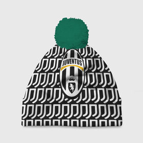 Шапка 3D c помпоном с принтом Juventus pattern fc в Тюмени, 100% полиэстер | универсальный размер, печать по всей поверхности изделия | 