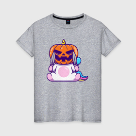 Женская футболка хлопок с принтом Хэллоуин единорог , 100% хлопок | прямой крой, круглый вырез горловины, длина до линии бедер, слегка спущенное плечо | 