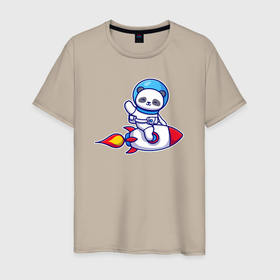 Мужская футболка хлопок с принтом Панда на ракете в Петрозаводске, 100% хлопок | прямой крой, круглый вырез горловины, длина до линии бедер, слегка спущенное плечо. | 