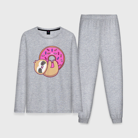 Мужская пижама с лонгсливом хлопок с принтом Ленивец с пончиком в Курске,  |  | 