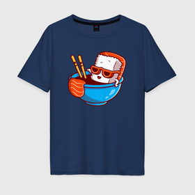 Мужская футболка хлопок Oversize с принтом Chill sushi в Петрозаводске, 100% хлопок | свободный крой, круглый ворот, “спинка” длиннее передней части | 