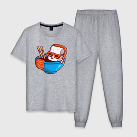 Мужская пижама хлопок с принтом Chill sushi в Петрозаводске, 100% хлопок | брюки и футболка прямого кроя, без карманов, на брюках мягкая резинка на поясе и по низу штанин
 | 