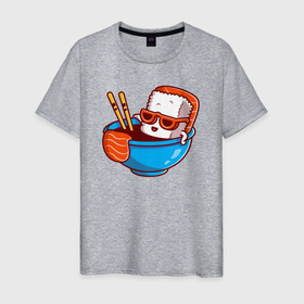 Мужская футболка хлопок с принтом Chill sushi в Петрозаводске, 100% хлопок | прямой крой, круглый вырез горловины, длина до линии бедер, слегка спущенное плечо. | 