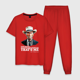 Мужская пижама хлопок с принтом Иствуд кино вестерн в Тюмени, 100% хлопок | брюки и футболка прямого кроя, без карманов, на брюках мягкая резинка на поясе и по низу штанин
 | 