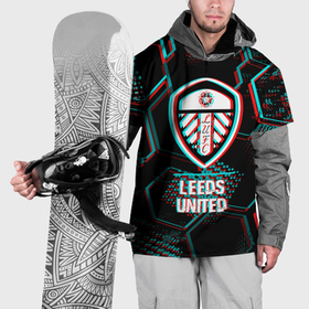 Накидка на куртку 3D с принтом Leeds United FC в стиле glitch на темном фоне в Санкт-Петербурге, 100% полиэстер |  | 