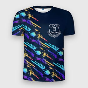 Мужская футболка 3D Slim с принтом Everton градиентные мячи в Белгороде, 100% полиэстер с улучшенными характеристиками | приталенный силуэт, круглая горловина, широкие плечи, сужается к линии бедра | Тематика изображения на принте: 