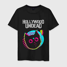 Мужская футболка хлопок с принтом Hollywood Undead rock star cat в Санкт-Петербурге, 100% хлопок | прямой крой, круглый вырез горловины, длина до линии бедер, слегка спущенное плечо. | Тематика изображения на принте: 