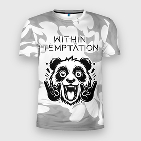 Мужская футболка 3D Slim с принтом Within Temptation рок панда на светлом фоне в Кировске, 100% полиэстер с улучшенными характеристиками | приталенный силуэт, круглая горловина, широкие плечи, сужается к линии бедра | 