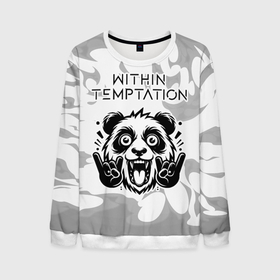 Мужской свитшот 3D с принтом Within Temptation рок панда на светлом фоне в Екатеринбурге, 100% полиэстер с мягким внутренним слоем | круглый вырез горловины, мягкая резинка на манжетах и поясе, свободная посадка по фигуре | 