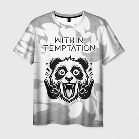 Мужская футболка 3D с принтом Within Temptation рок панда на светлом фоне , 100% полиэфир | прямой крой, круглый вырез горловины, длина до линии бедер | Тематика изображения на принте: 