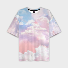 Мужская футболка oversize 3D с принтом Розовые облака в голубых небесах в Белгороде,  |  | Тематика изображения на принте: 