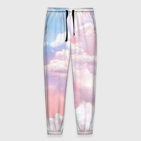 Мужские брюки 3D с принтом Розовые облака в голубых небесах в Курске, 100% полиэстер | манжеты по низу, эластичный пояс регулируется шнурком, по бокам два кармана без застежек, внутренняя часть кармана из мелкой сетки | 