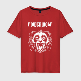 Мужская футболка хлопок Oversize с принтом Powerwolf rock panda в Новосибирске, 100% хлопок | свободный крой, круглый ворот, “спинка” длиннее передней части | 