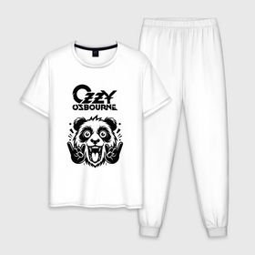 Мужская пижама хлопок с принтом Ozzy Osbourne   rock panda в Кировске, 100% хлопок | брюки и футболка прямого кроя, без карманов, на брюках мягкая резинка на поясе и по низу штанин
 | 
