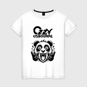 Женская футболка хлопок с принтом Ozzy Osbourne   rock panda , 100% хлопок | прямой крой, круглый вырез горловины, длина до линии бедер, слегка спущенное плечо | 