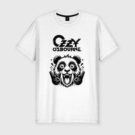 Мужская футболка хлопок Slim с принтом Ozzy Osbourne   rock panda в Кировске, 92% хлопок, 8% лайкра | приталенный силуэт, круглый вырез ворота, длина до линии бедра, короткий рукав | Тематика изображения на принте: 
