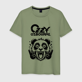 Мужская футболка хлопок с принтом Ozzy Osbourne   rock panda в Кировске, 100% хлопок | прямой крой, круглый вырез горловины, длина до линии бедер, слегка спущенное плечо. | 