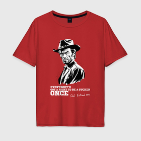 Мужская футболка хлопок Oversize с принтом Иствуд кино вестерн в Тюмени, 100% хлопок | свободный крой, круглый ворот, “спинка” длиннее передней части | Тематика изображения на принте: 