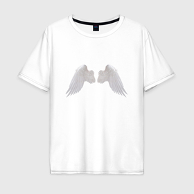 Мужская футболка хлопок Oversize с принтом Крылья ангельские 3д в Санкт-Петербурге, 100% хлопок | свободный крой, круглый ворот, “спинка” длиннее передней части | 