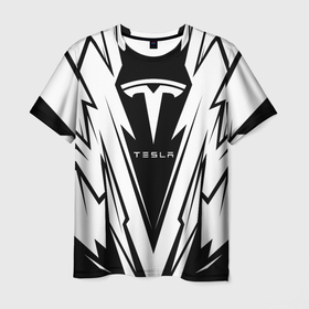 Мужская футболка 3D с принтом Tesla   black and white в Петрозаводске, 100% полиэфир | прямой крой, круглый вырез горловины, длина до линии бедер | 