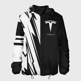 Мужская куртка 3D с принтом Tesla   carbon texture в Санкт-Петербурге, ткань верха — 100% полиэстер, подклад — флис | прямой крой, подол и капюшон оформлены резинкой с фиксаторами, два кармана без застежек по бокам, один большой потайной карман на груди. Карман на груди застегивается на липучку | 