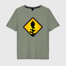 Мужская футболка хлопок Oversize с принтом Знаки опасности: медведь сова , 100% хлопок | свободный крой, круглый ворот, “спинка” длиннее передней части | 