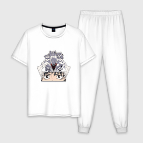 Мужская пижама хлопок с принтом Megumi Fushiguro art в Тюмени, 100% хлопок | брюки и футболка прямого кроя, без карманов, на брюках мягкая резинка на поясе и по низу штанин
 | Тематика изображения на принте: 