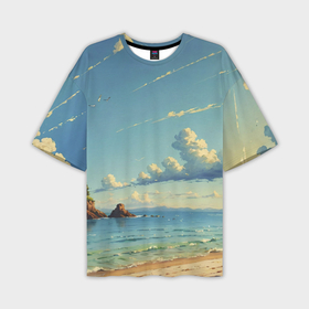 Мужская футболка oversize 3D с принтом Пейзаж с голубым небом в Санкт-Петербурге,  |  | 