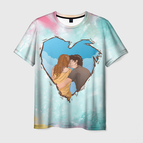 Мужская футболка 3D с принтом Влюблённая пара 8 марта в Санкт-Петербурге, 100% полиэфир | прямой крой, круглый вырез горловины, длина до линии бедер | 